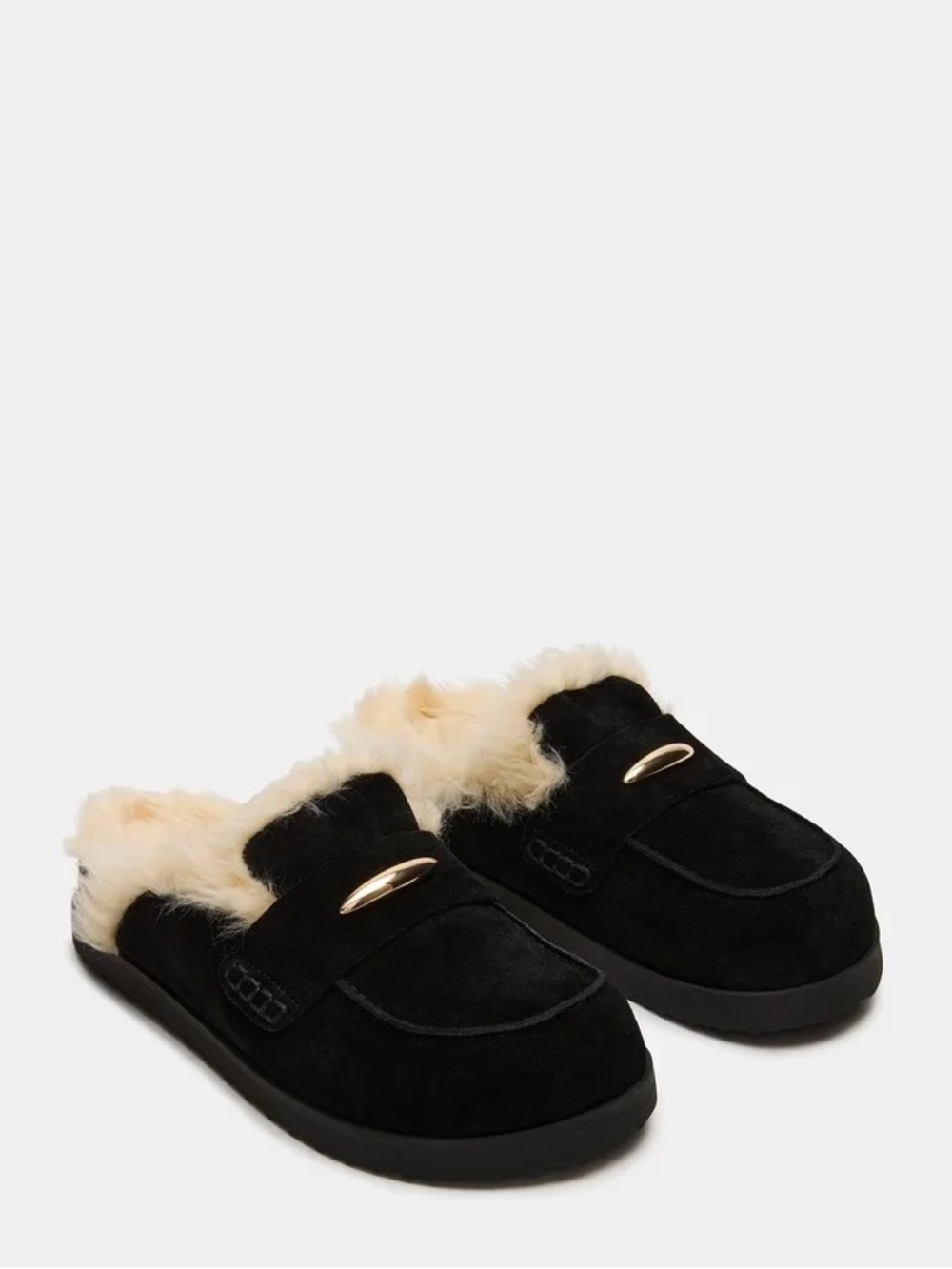 NEW IN BOX Steve Madden Tobin Black Faux Fur Slip On Mules